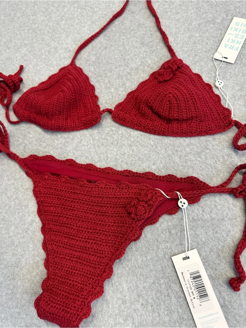 Frankie’s Bikinis Red Crochet Top and Bottom Set